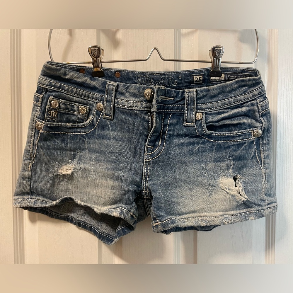 Miss Me Blue Distressed Jean Shorts